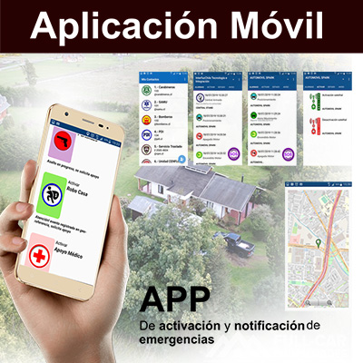 Recuadro de imagen que muestra Kit Alarmas Comunitarias APP exclusiva emergencias, permite crear un clúster de seguridad, entre el mundo virtual y emergencias reales en las comunidades, vincula a todos los vecinos en el momento oportuno, imagen xl
